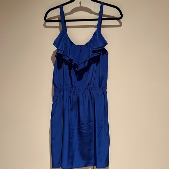 Jewel tone blue silk dress with ruffle - Picture 1 of 1